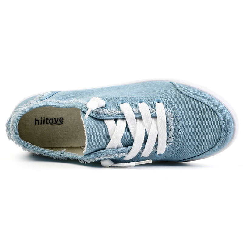 Hiitave Womens Blue Canvas Slip On Shoes