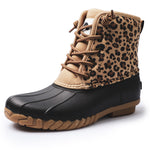 POT IT Womens Duck Boots Slip on Ankle Boots Waterproof Booties Mid Calf Leopard Snow Rain Boots